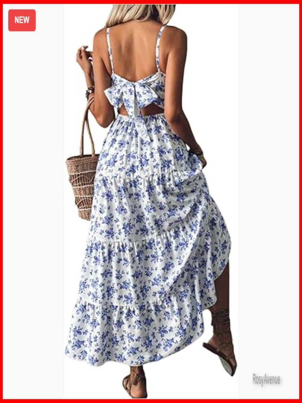 Sleeveless Maxi Dress with Bowknot Back, Ruffle Tiered Layers, Casual Wear